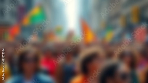 Blurry crowd of people in a parade