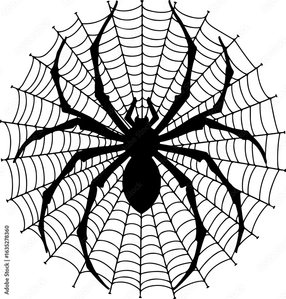 Obraz premium spider and web, spider, web, halloween, insect, vector, illustration, cobweb, net, animal, arachnid, nature, black, danger, spiderweb, horror, trap, silhouette, design, cartoon, pattern, art, symbol, 