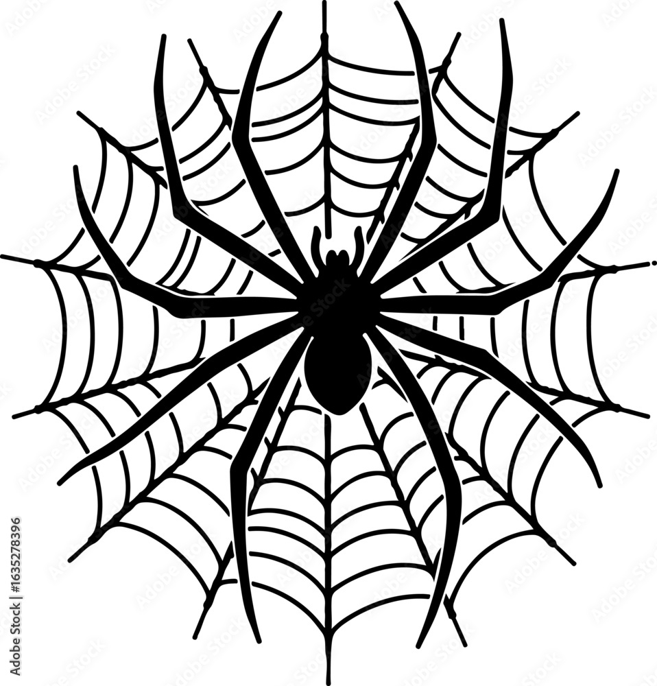 Fototapeta premium spider and web, spider, web, halloween, insect, vector, illustration, cobweb, net, animal, arachnid, nature, black, danger, spiderweb, horror, trap, silhouette, design, cartoon, pattern, art, symbol, 