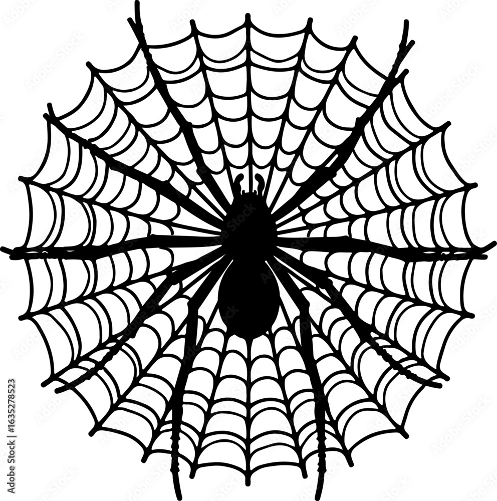 Obraz premium spider and web, spider, web, halloween, insect, vector, illustration, cobweb, net, animal, arachnid, nature, black, danger, spiderweb, horror, trap, silhouette, design, cartoon, pattern, art, symbol, 