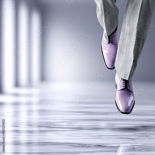 Tap Dancer in Motion: Purple Shoes and Zebra Print Pants on Polished Stage