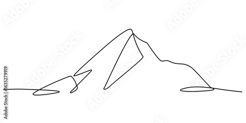 Mountain Continuous One Line Drawing. Minimalistic Simple Linear Illustration of Mountain Landscape. Simple One Line Art for Travel and Adventure, Business Design.