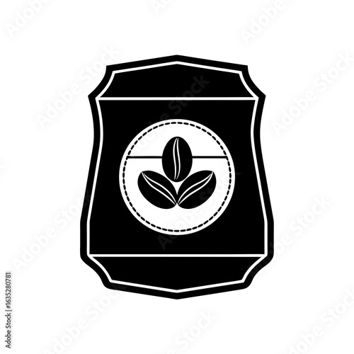 lean coffee pouch packaging template with coffee beans, isolated on white background