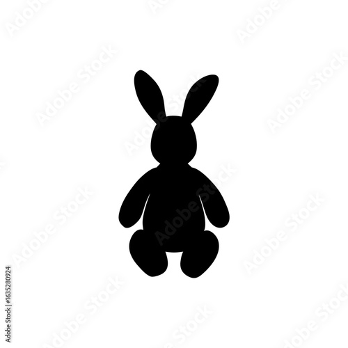 Silhouette of a Stuffed Bunny with Droopy Ears – Minimal Plush Toy Vector Isolated on White Background