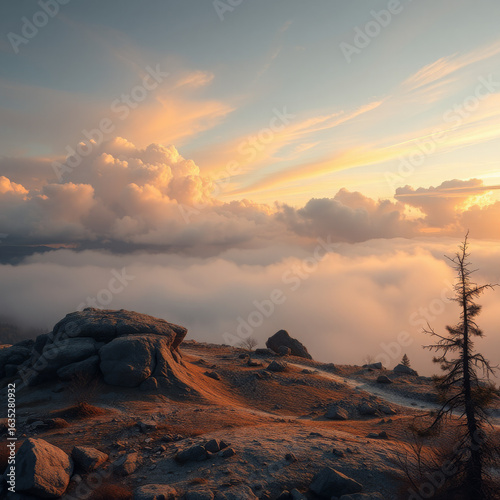 Pink Hued  Landscape of  rocky  rural fields