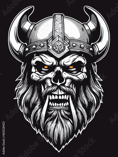Aggressive Viking with beard skull gaming logo bla 1.eps
