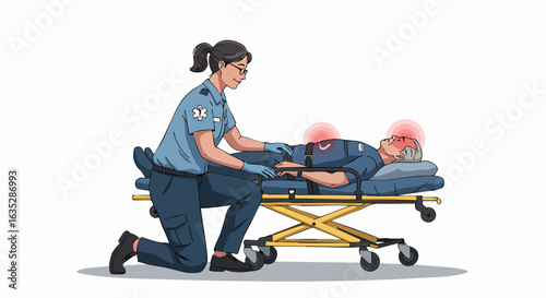 Medical personnel assisting patient on stretcher