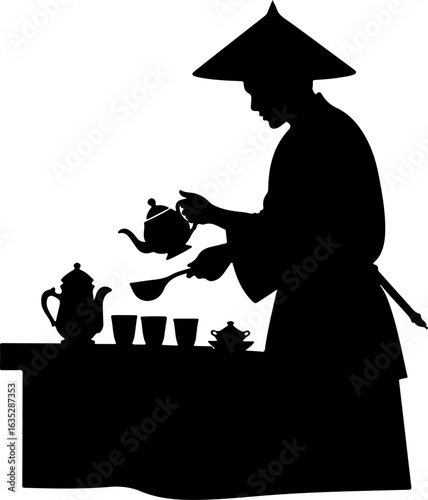 silhouette of a man with a teapot, tea, cup, teapot, vector, coffee, drink, silhouette, illustration, hot, pot, cafe, breakfast, food, design, kettle, beverage, black, kitchen, mug, art, menu, cat