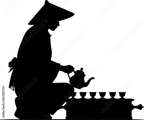 silhouette of a man with a teapot, tea, cup, teapot, vector, coffee, drink, silhouette, illustration, hot, pot, cafe, breakfast, food, design, kettle, beverage, black, kitchen, mug, art, menu, cat