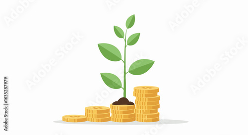 Plant growing from stacked gold coins