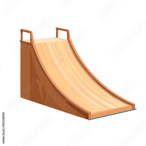 Vector illustration of a stylized wooden launch ramp or halfpipe, ideal for skateboarding, BMX biking, or rollerblading stunts and tricks.