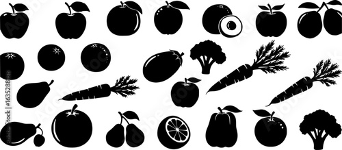 Black and white fruit and vegetable silhouette pattern
