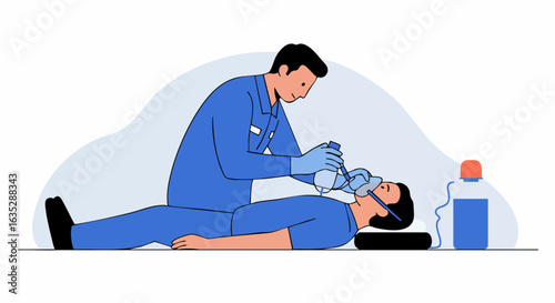 Medical assistance illustration person receiving respiratory aid