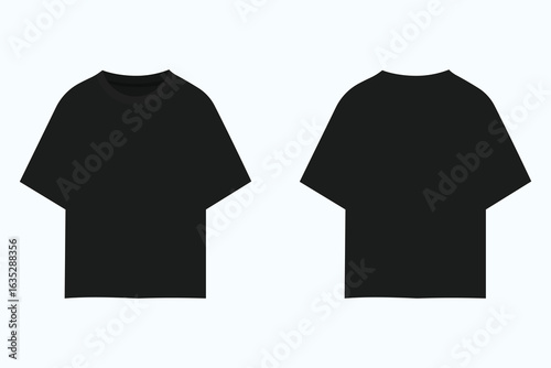 Blank Tee Shirt Vector Mockup Template Black Graphic Tee Mock-up Design T-shirt CAD mockup Blank Tee Shirt Vector Mockup - Black Graphic Tee Design - Unisex T-Shirt CAD Mockup - Front and Back View