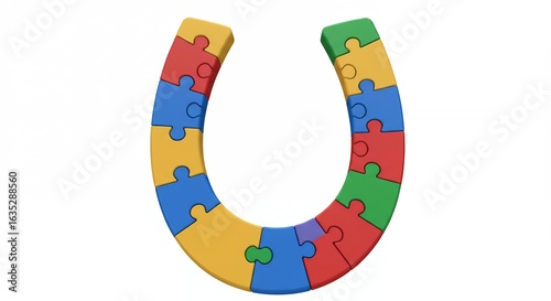 Colorful puzzle pieces forming horseshoe shape