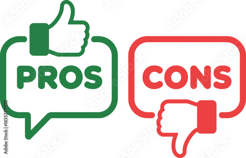 Pros and Cons Visual Representation with Thumbs Up and Thumbs Down Feedback Comparison Illustration