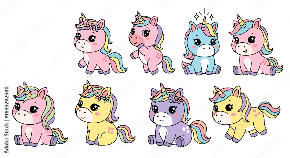 Obraz premium baby beautiful unicorn collection set vector illustration