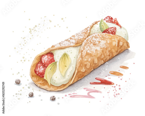 watercolor cannoli ricotta vector illustration isolated on white background