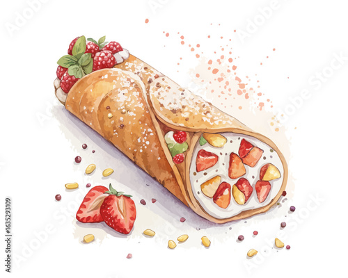 watercolor cannoli ricotta vector illustration isolated on white background