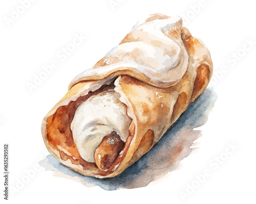 watercolor cannoli ricotta vector illustration isolated on white background