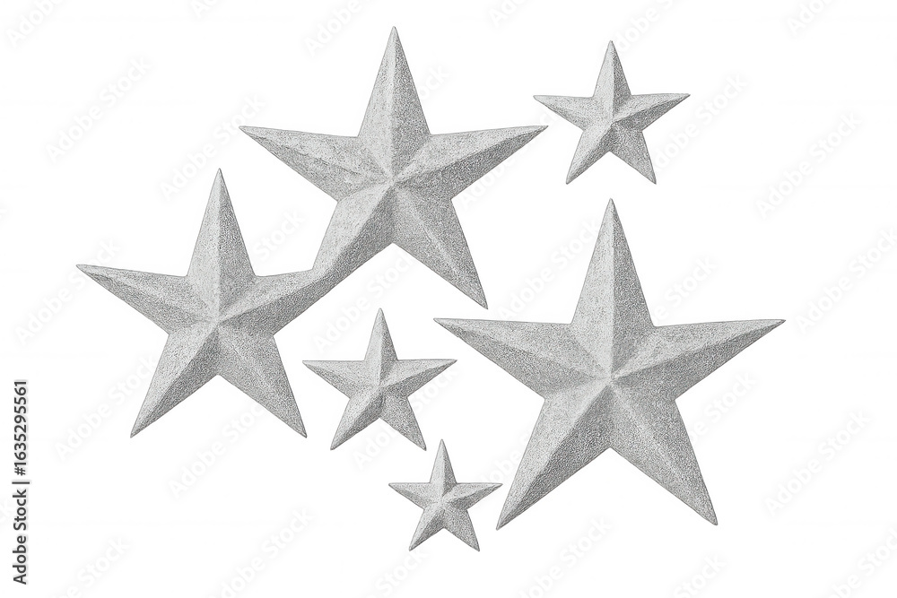 Obraz premium Sparkling silver stars varying in size, suspended against transparent backdrop, creating elegant holiday design element