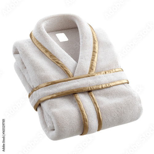 Luxurious Beige Bathrobe with Gold Trim - Folded