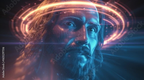 Wallpaper Mural Digital rendering of a bearded face with glowing rings around the head in a dark background Torontodigital.ca