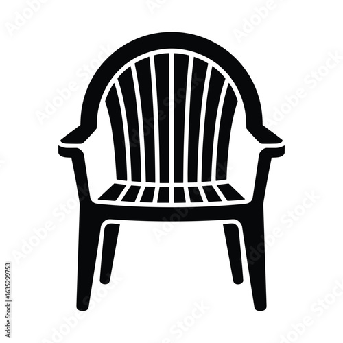 Minimalist black plastic chair silhouette illustration, isolated on white background, perfect for furniture design, home decor, icons, and modern graphic projects.