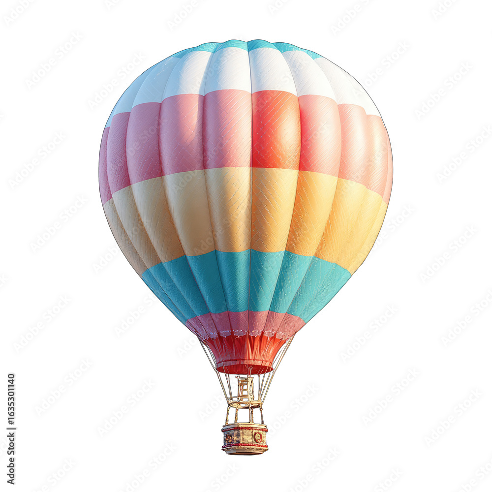 Fototapeta premium Colorful hot air balloon ascends, clear sky, travel
