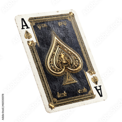 Ace of Spades Playing Card Vintage, Gold Detail,