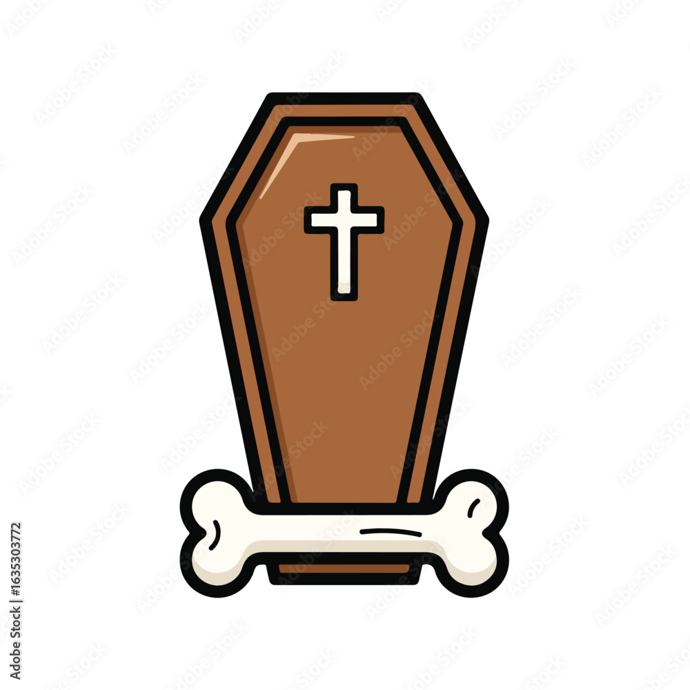 Obraz premium Brown wooden coffin with bone graphic design