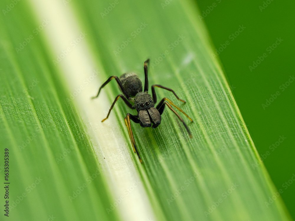 Fototapeta premium 葉の上の黒いアリグモ