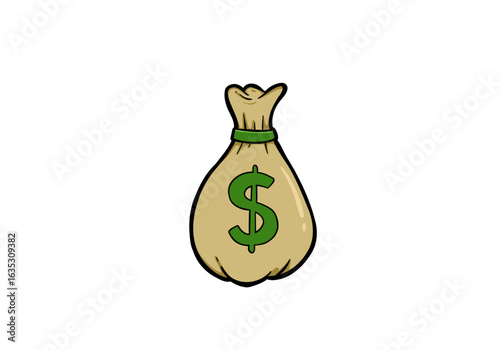 Money bag hand drawn cartoon illustration