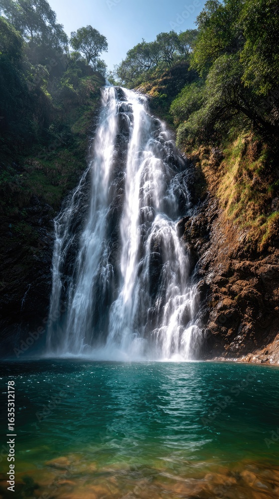 Majestic waterfall cascading into a tranquil pool. Majestic waterfall cascading into a tranquil pool.