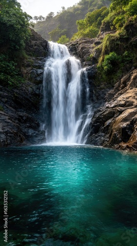 Cascading waterfall into a tranquil pool.