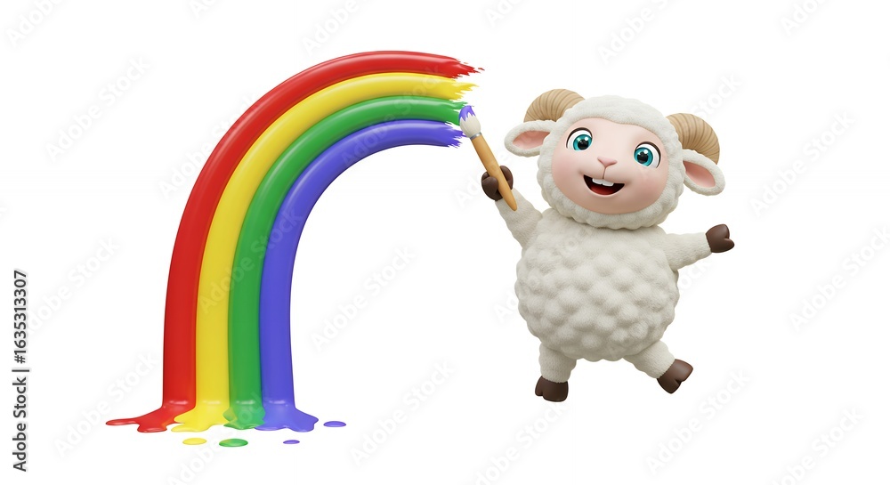 Obraz premium Cartoon sheep painting rainbow