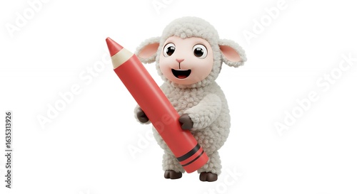 Cute cartoon sheep with red crayon