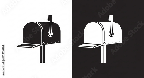 Black and White Mailbox Icon Set, Isolated Vector Illustration
