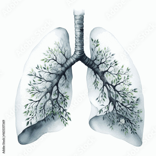 Coral Breath lungs isolated watercolor vector illustration svg