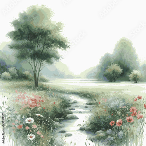 Winter's Hush: natural scenery isolated watercolor vector illustration svg