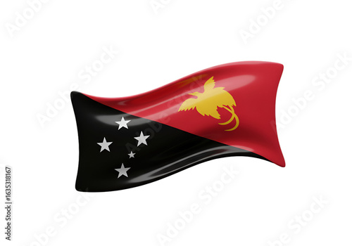 3D Render Illustration Of Papua New Guinea National Flag Isolated On Black Background