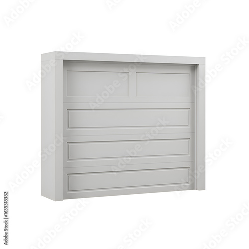 3D Render of a White Garage Door Showing Exterior Design and Details