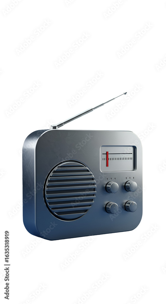 Fototapeta premium 3D Render of a Silver Radio with Antenna Isolated on Transparent Black Background