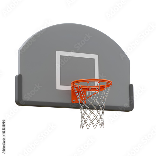 3d Render Of Basketball Hoop With Orange Net Against Gray Backboard Isolated