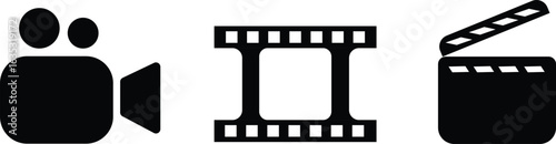 Filming equipments and cinema representing black vectors on transparent backgroung