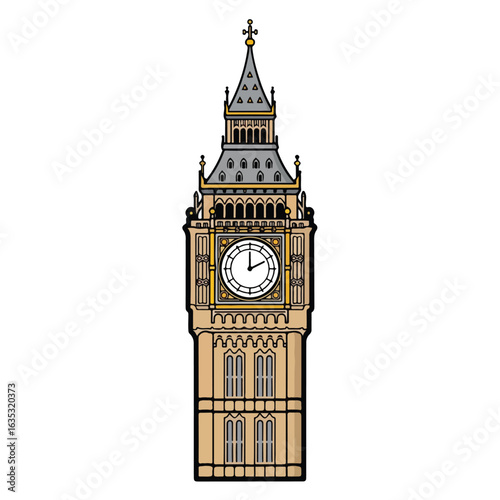 Outlined illustration of a famous clock tower