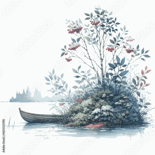 River Bend Flow: natural scenery isolated watercolor vector illustration svg