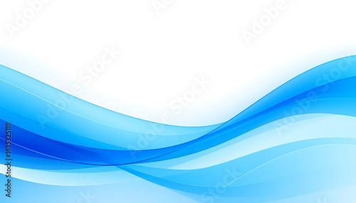 Abstract blue wave on white background with smooth flowing transparent lines and curves