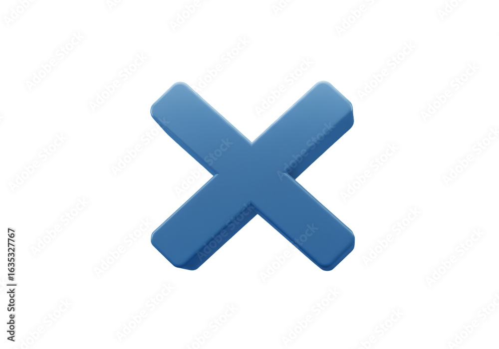 Obraz premium 3D Rendered Blue X Sign on Transparent Isolated Background