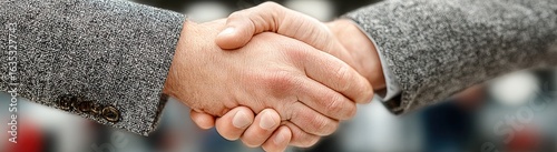 Close-up Handshake of Business People Sealing a Deal, Symbolizing Joy and Satisfaction with Minimalist White Background and Soft Lighting.